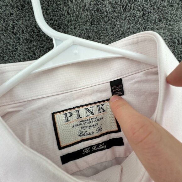 Thomas Pink Bulldog Long Sleeve Button Up Shirt Adult Size 17.5 35.5 Pink Check - Picture 9 of 15